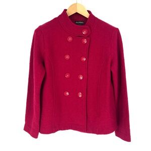 Linda Matthews Double‎ Breasted Peacoat LS Jacket Womens Size L Pink 100% Wool